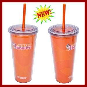 Dunkin Donuts Americas Got Talent Tumbler Cup Straw Orange Swirl 24oz 2017 AGT